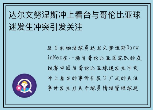 达尔文努涅斯冲上看台与哥伦比亚球迷发生冲突引发关注